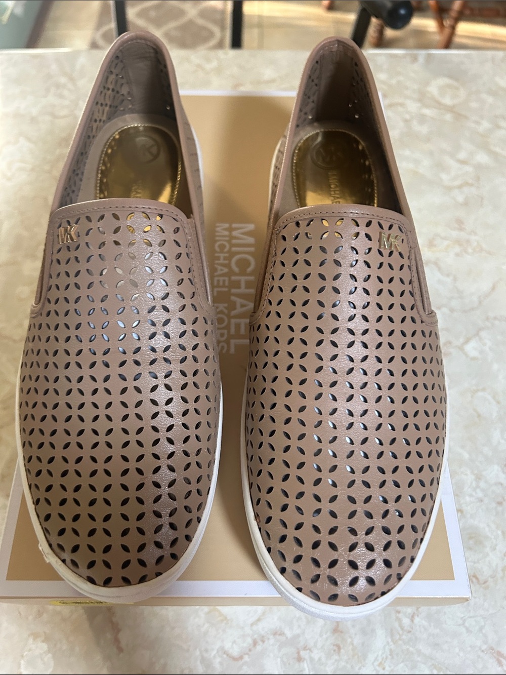MICHAEL Michael Kors Taupe Perforated Slip-On Sneakers